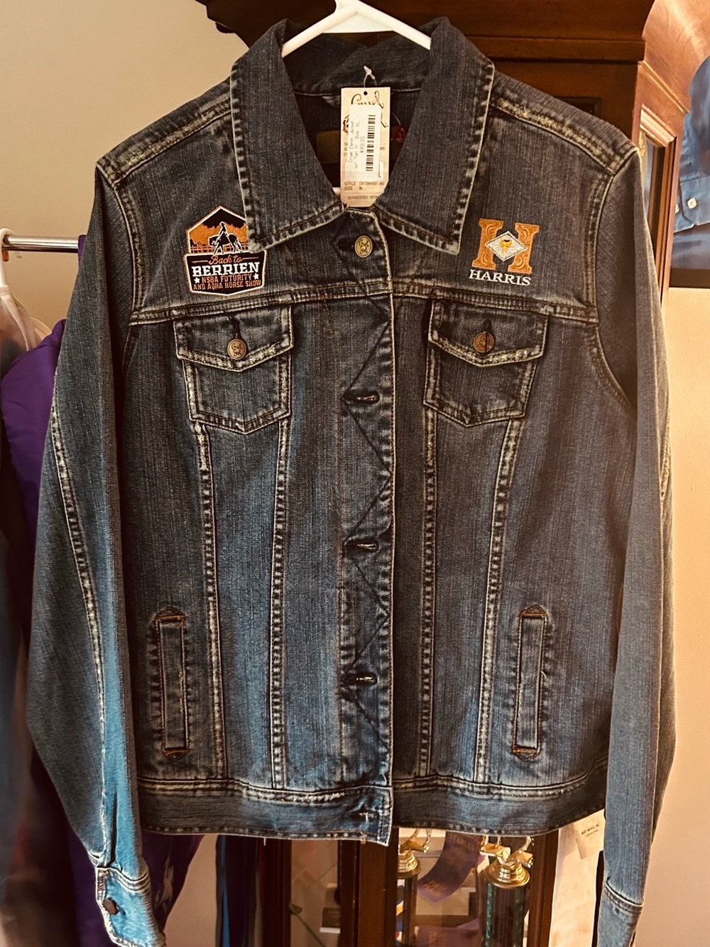 Harris Cruel Girl Back to the Berrien Futurity Embroidered Denim Jacket NWT